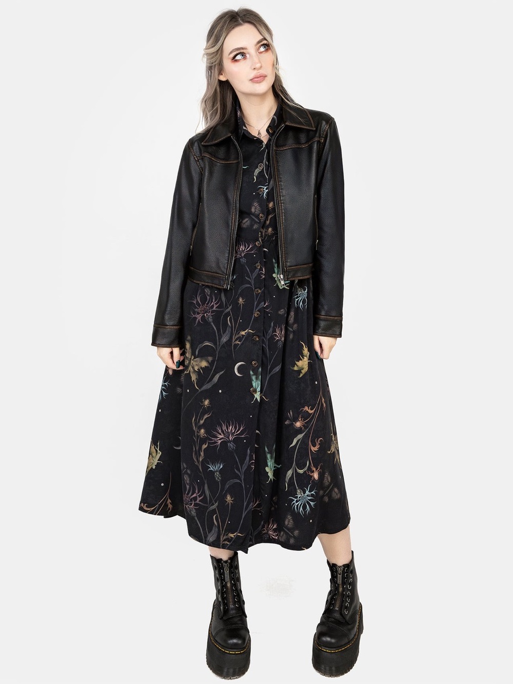 Disturbia Whimsigoth Fairy Grunge Rosanella Floral Print Midi Shirt Dress 14